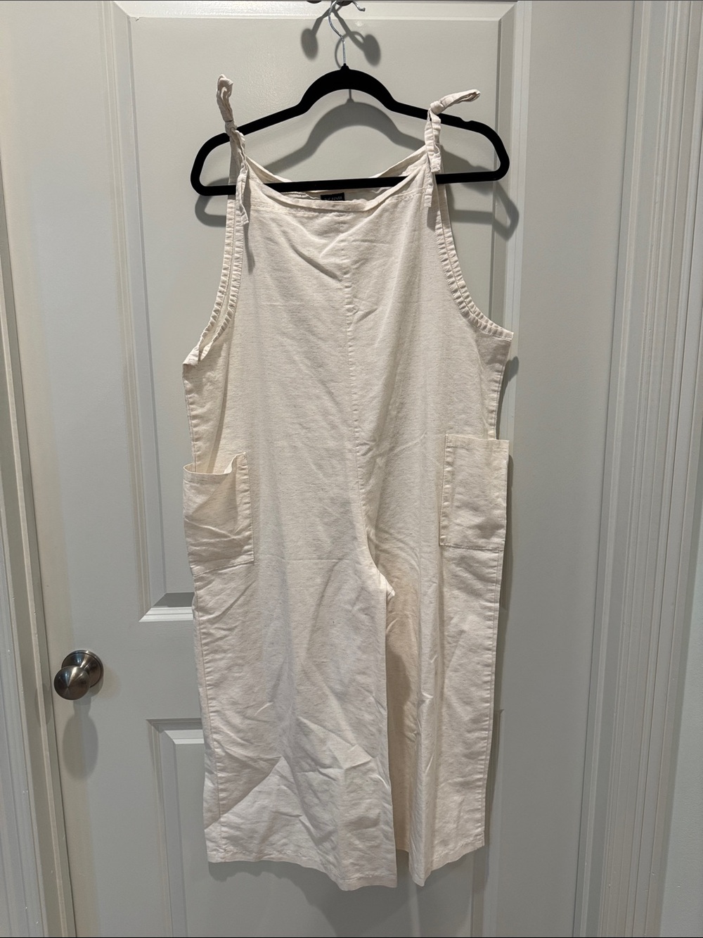 NWOT Cream Wide-Leg Tie-Strap Jumpsuit with Front Pockets